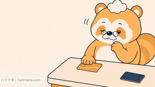 1枚のカードに手を添えて微笑むたぬ吉と、控えている2枚目のカード