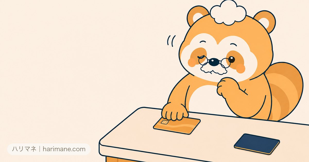 1枚のカードに手を添えて微笑むたぬ吉と、控えている2枚目のカード